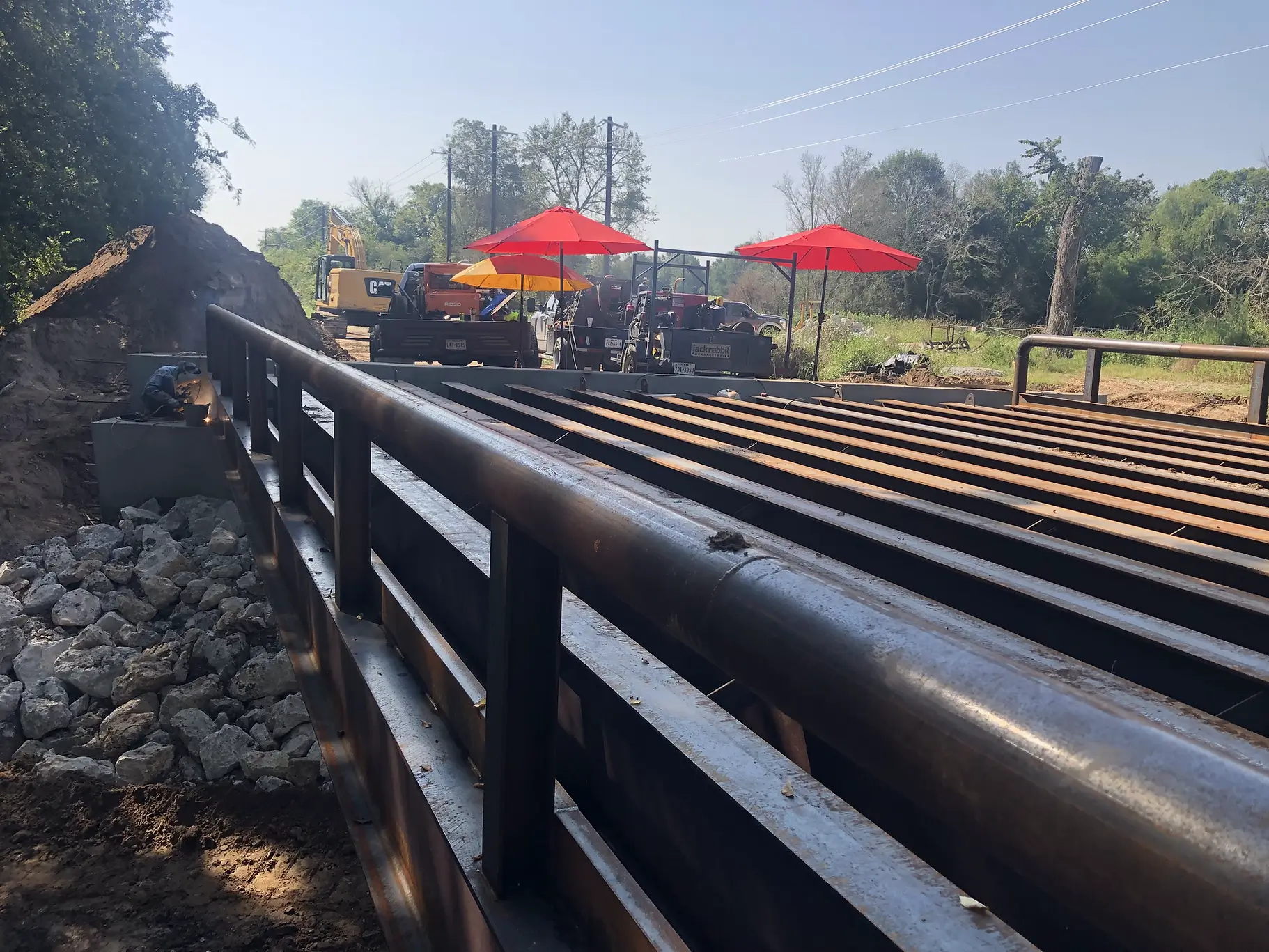 A steel bridge being placed